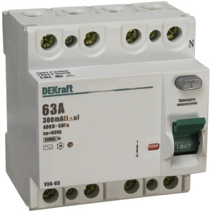 УЗО DEKraft УЗО-03 4P 63А 6 кА, 300 мА ( AC ), 14252DEK