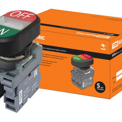 Переключатель на 2 положения с фиксацией SB7-CK2365-220V короткая ручка(LED) d22мм 1з+1р зеленый TDM